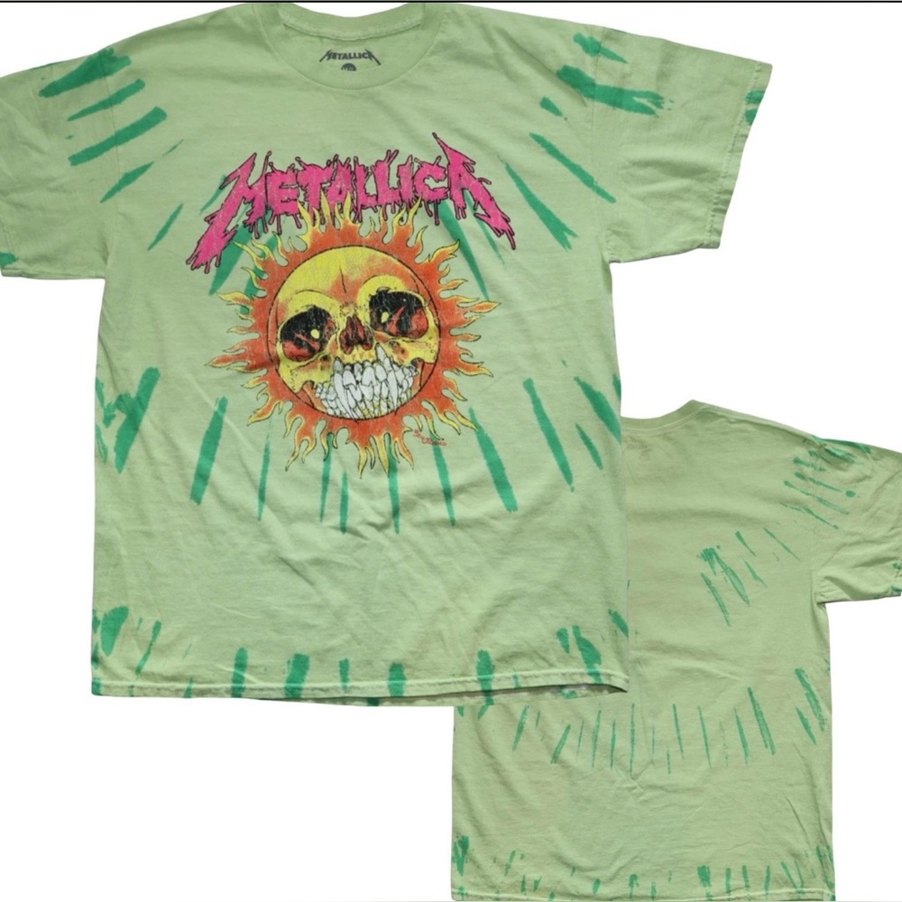 Metallica Pushead Light Green Flaming Skull Graphic T Shirt Medium/Large